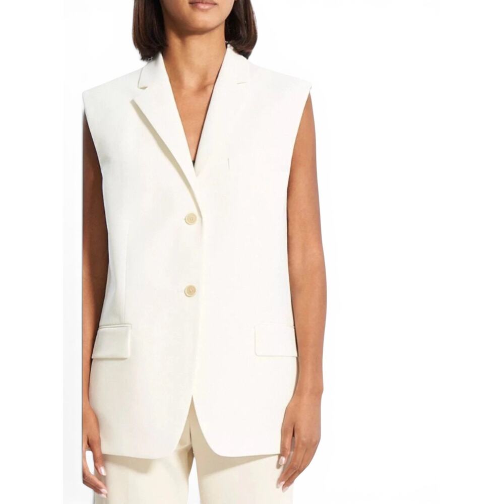 Capsule Wardrobe Quiet Luxury Minimalist Tailored Vest‎ Ivory Sleeveless M/L